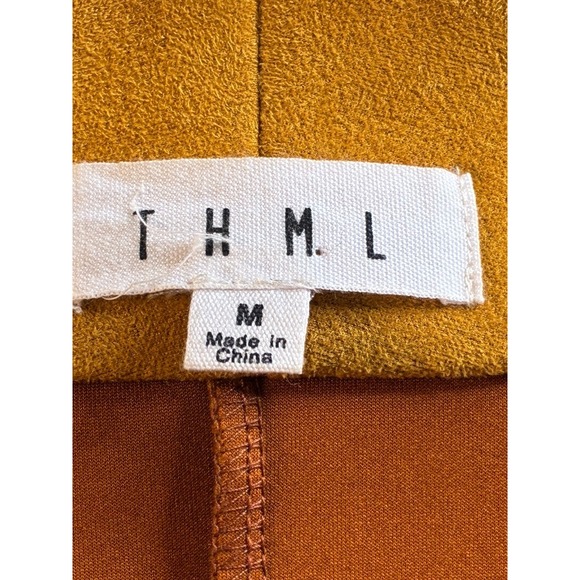 THML Anthropologie  Womens Med Mustard Yellow Faux Suede Duster Coat Open Front - Picture 5 of 16